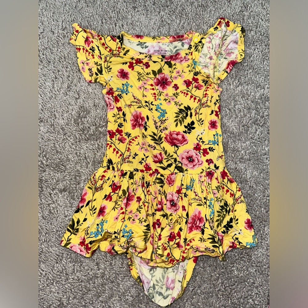 Posh peanut one piece dress with button closure.  12-18 months. Bamboo.